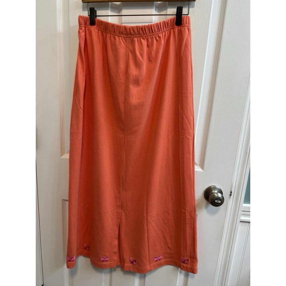 Quacker Factory Large Pullon Long Skirt Elastic Waist Pink Embroidered Butterfly